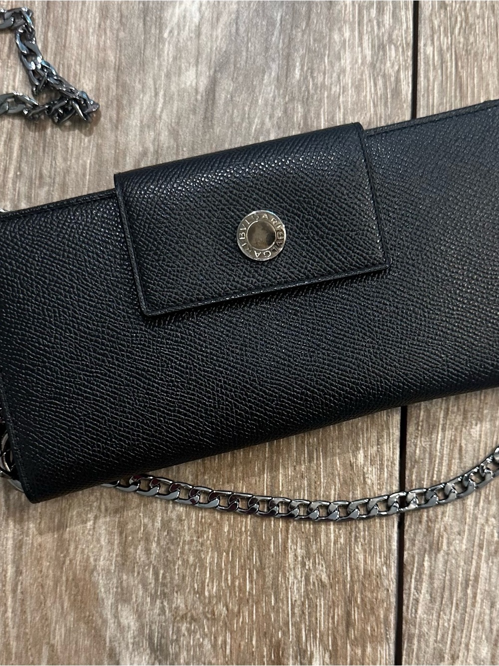 BVLGARI Black Leather Continental Wallet with Silver Hardware, Like new